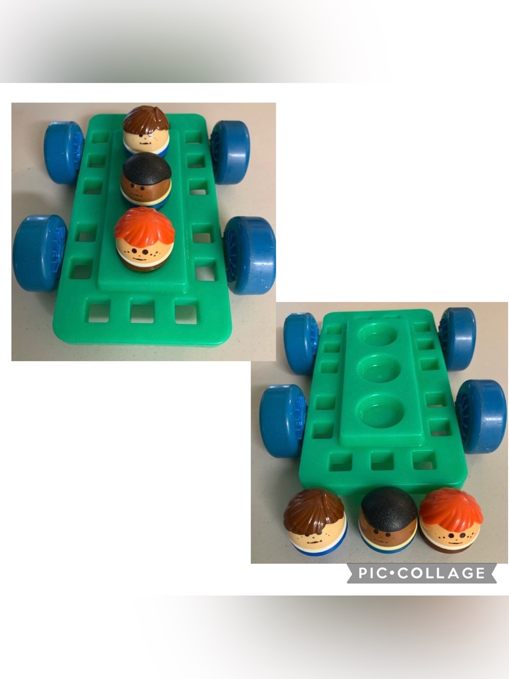 Vintage Little Tikes Waffle Blocks Chassis Car and 3 Toddle Tots Play Figures